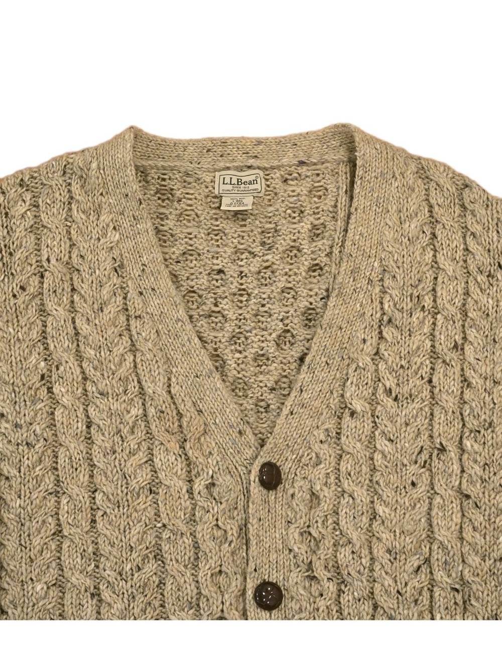 Vintage LL Bean Cardigan Sweater Sz L Oatmeal Wool Fisherman Cable Knit Ireland - Picture 4 of 7